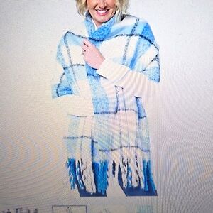 Compliments Blue and White Brushed Plaid Wrap